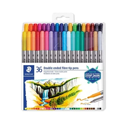 Abbildung von STAEDTLER Doppelfasermaler, zwei Spitzen für schmale und breite Linien, Klarfaltetui mit 36 leuchtenden Farben, 3200 TB36