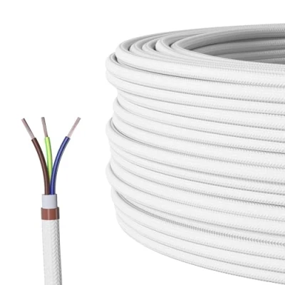 Abbildung von Textilkabel für Lampe, Stoffkabel 3 adrig (3x0,75mm²), Weiß 10 Meter