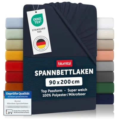 Abbildung von Blumtal® Spannbettlaken 90x200cm Microfaser Oekotext zertifizierte Bettlaken Spannbetttuch 90x200 cm Bettbezug 90x200cm/Leintuch Laken Dark Ocean Blue Blau