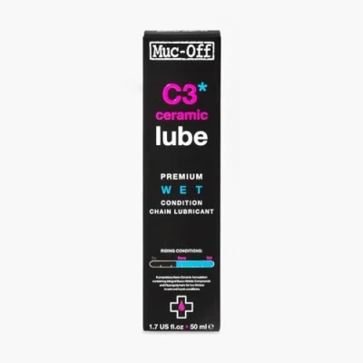 Abbildung von Muc Off C3 Ceramic Wet Chain Lube Nass Kettenöl Fahrrad, 50 ml Premium Schmierfett Kettenfett, Kettenspray Mit UV Tracer Farbstoff Für Nasse und Raue Wetterbedingungen