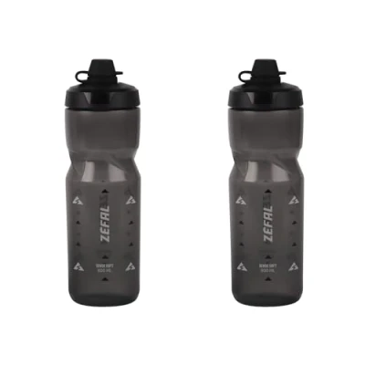 Abbildung von ZEFAL Pack Sense Soft 80 No Mud Sport Trinkflasche für Fahrrad und Mountainbike, weich geruchlos, BPA frei, Silikonsauger, Rauchschwarz, 2 x 800 ml