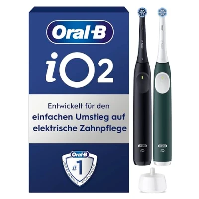 Abbildung von Oral B iO Series 2 Elektrische Zahnbürste,Electric Toothbrush, DUO Pack inkl. zweitem Handstück, 3 Putzmodi für Zahnpflege, Magnet Technologie, Designed by Braun, Night Black, Forest Green