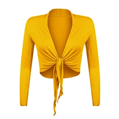 Abbildung von Gloop Damen Schöne, Elegante Bolero Jäckchen Langarm zum Knoten (DE/NL/SE/PL, Alphanumerisch, M, Regular, Gelb)