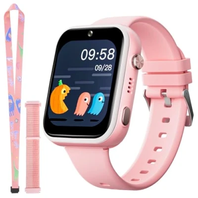 Abbildung von OKYUK T45 Smartwatch Kinder, 4G Kinder smartwatch, GPS Tracker Kinder,Armbanduhr Junge,kinderuhr mit Video Phone Call, Nachrichten, Schulmodus, SOS Funktion, Kamera und Schrittzähler (Rosa)