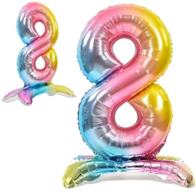 Abbildung von Luftballon 8. Geburtstag Zahl 8 Mehrfarbig Pastell Stehende XXL Riesen Folienballon 82cm Geburtstagsdeko Ballon Deko zum Geburtstag.