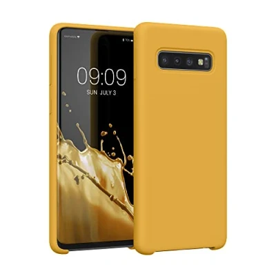 Abbildung von kwmobile Hülle kompatibel mit Samsung Galaxy S10 Silikon Handy Case Handyhülle weiche Oberfläche kabelloses Laden Mango