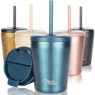 Abbildung von Milu Thermobecher 300ml, 400ml, 500ml 100% Auslaufsicher Edelstahl Kaffeebecher to go isoliert mit Strohhalm hält 10h heiß / 20h kalt, BPA frei (Grün, 300ml)