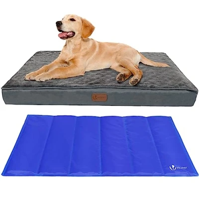Abbildung von VOUNOT Orthopädisches Hundebett mit Abnehmbarer Kühlmatte, 2 in 1 Hundekissen Mittelgroße Hunde, Waschbare Hundematte, Grau 91x70x9 cm