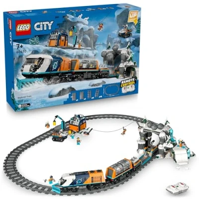 Abbildung von LEGO City Arktis Polarexpress Ferngesteuerte Eisenbahn Spielzeug Zug Mit 22 Gleissegmenten und 6 Minifiguren zum Spielen Bauen Kinder Geschenk für Jungen ab 7 Jahren 60470