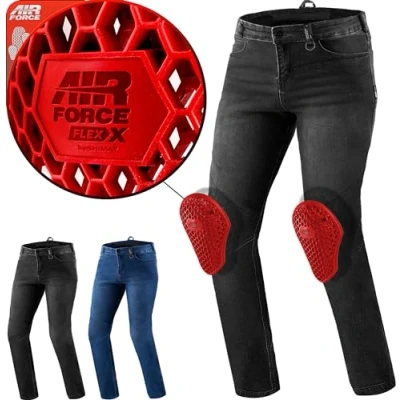 Abbildung von SHIMA Rider Motorrad Jeans Herren mit Protektoren Airforce Knieprotektoren Motorradhose Kurzgrößen Hosen Motorradjeans für Protektorenhose Textilhose Jeanshose Lang (Männer, Schwarz, 36/32)