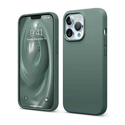 Abbildung von elago Liquid Silicone Case Kompatibel mit iPhone 13 Pro Hülle (6,1&quot;), Hochwertiges Silikon, Rundumschutz Handyhülle : 3 Layer Struktur Schutzhülle, Kratzfestes Weiches Mikrofaserfutter (Nachtgrün)