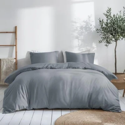 Abbildung von Dreamzie Bettwäsche Set 200x200 Mako Satin Grau Bettbezüge cm mit 2 Kissenbezüge 80x80 Oeko Tex Zertifiziert Baumwolle 3teilig