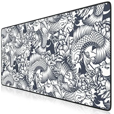 Abbildung von Titanwolf XXL Speed Gaming Mauspad Schwarz 900 x 400mm Mousepad Tischunterlage Large Size verbessert Präzision und Geschwindigkeit Koi Design