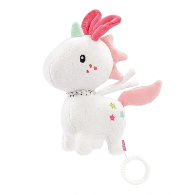 Abbildung von Fehn Spieluhr Baby Einschlafhilfe Einhorn Kuscheltier mit sanfter Melodie &quot;Brahms Wiegenlied&quot; Babyspielzeug für Unterwegs und Zuhause Musikspielzeug Babys Kleinkinder