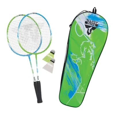 Abbildung von Talbot Torro Kinder Badminton Set 2 Attacker Junior, verkürzte Schläger 53cm, Federbälle, in wertiger Tasche, 449410