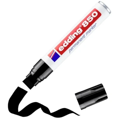 Abbildung von edding 850 Permanentmarker schwarz 1 Stift Keil Spitze 5 15 mm für breite Markierungen wasserfest, schnell trocknend, wischfest Karton, Kunststoff, Holz, Metall, Glas
