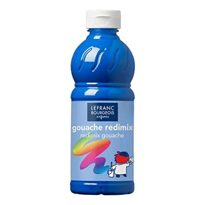 Abbildung von Lefranc Bourgeois 188010 flüssige Tempera Redimix Farbe, leuchtende Gouachefarbe auf Wasserbasis, hohe Deckkraft, hervorragenden Maleigenschaften, gebrauchsfertig, 500ml Flasche Primärblau