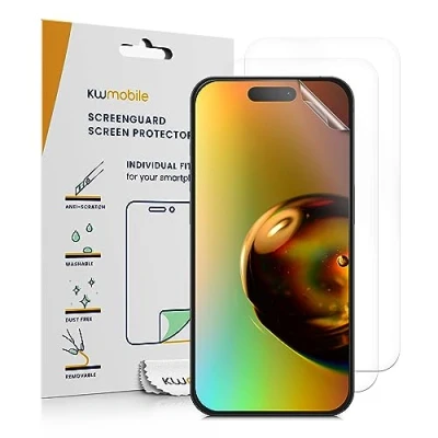 Abbildung von kwmobile 3X Displayschutzfolie kompatibel mit iPhone 15 Pro Folie klare Schutzfolien Set in transparent
