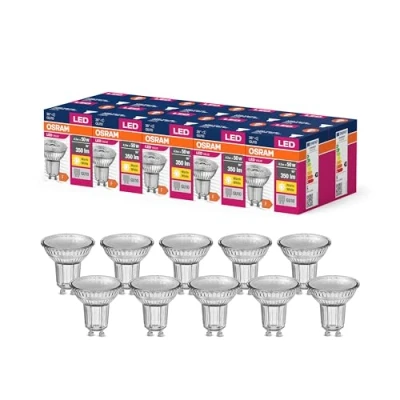 Abbildung von OSRAM LED Star Value PAR16 Lampe für GU10 Sockel, Reflektor Lampe, GL, 350 Lumen, warmweiß (3000K), Ersatz herkömmliche 50W Glühbirnen, nicht dimmbar, 10er Pack