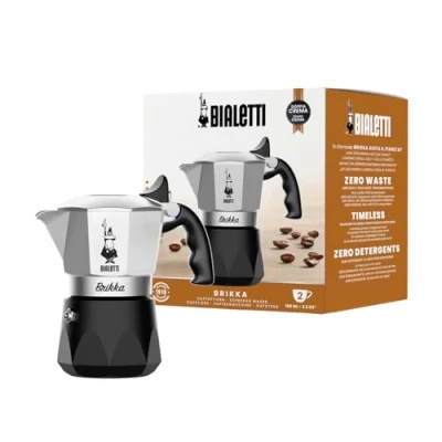 Abbildung von Bialetti New Brikka 2023, Moka Kanne, die einzige Herdkaffeemaschine, in der Lage ist, einen Cremereichen Espresso Zuzubereiten, 2 Tassen, Aluminium