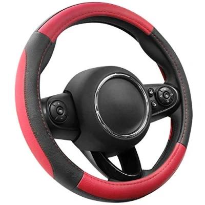 Abbildung von COFIT Anti Rutsch Lenkradbezug Auto Lenkrad üBerzug Leder Lenkradhülle Universal Mikrofaser Autolenkradbezug Autozubehör S 35.5 36cm Rot and Schwarz
