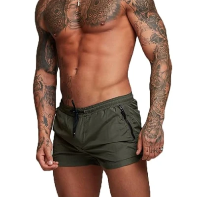 Abbildung von TMEOG Badeshorts für Herren, Badehosen Kurz Badehose Männer Schwimmhose Boxer Badepants Wassersport Kurze Hose Schnelltrocknend Schwimmshorts mit Reissverschluss(Grün)