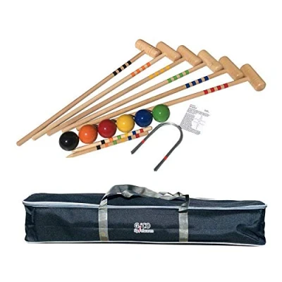 Abbildung von GICO Qualitäts Krocketspiel/Krocket/Crocket für 6 Spieler in Transporttasche Der Outdoor/Garten Spielspaß mit Qualitätsware aus Massivholz die ganze Familie Made EU 3226