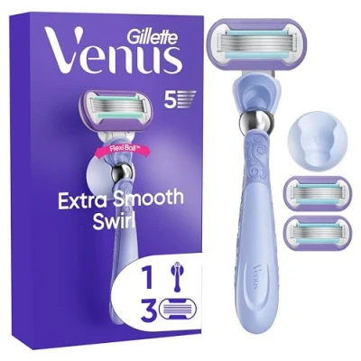 Abbildung von Gillette Venus Deluxe Smooth Swirl Rasierer Damen mit Feuchtigkeitsstreifen für Hautschutz, Damenrasierer + 3 Rasierklingen