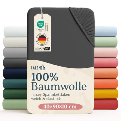 Abbildung von Laleni Jersey Spannbettlaken 40x90 cm Babybett 2er Set OEKO TEX zertifiziertes Kinderwagen Stubenwagen Bezug 100% Baumwolle Baby Bettwäsche in Anthrazit