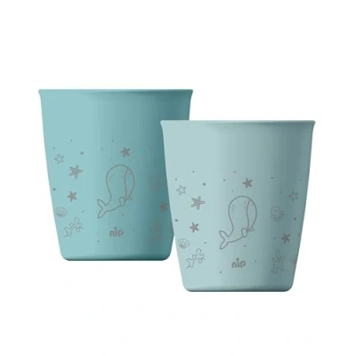 Abbildung von nip Green Öko Baby und Kindertrinkbecher ab 1 Jahr, bruchfest, mikrowellen spülmaschinengeeignet, BPA frei, ohne Melamin, nachhaltig, 2er Set, Tiermotiv, Blau