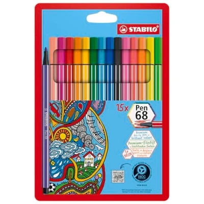 Abbildung von Premium Filzstift STABILO Pen 68 15er Pack mit 15 verschiedenen Farben inklusive 5 Neonfarben