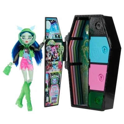 Abbildung von Monster High Skulltimate Secrets Ghoulia Yelps Puppe Leuchtender Spind mit über 19 bunten Überraschungen,Überraschungen, abwaschbare geheimnisvolle Beschichtung, für Kinder ab 6 Jahren, HNF81