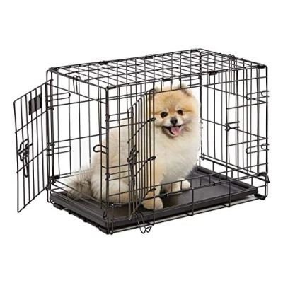 Abbildung von MidWest Homes for Pets iCrate Modell 1522DD Hundebox, ca. 58 cm lang, mit Doppeltür, auslaufsicherer Bodenwanne, Bodenschutzfüßen, Trenneinsatz und patentierten Funktionen, schwarz