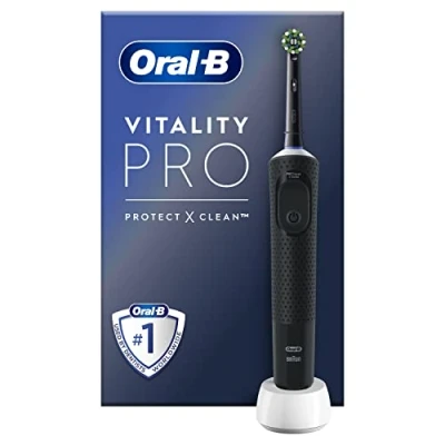 Abbildung von Oral B Vitality Pro Elektrische Zahnbürste/Electric Toothbrush, 3 Putzmodi für Zahnpflege &amp; Protect X Clean Zahnbürstenkopf, Geschenk Mann/Frau, Designed by Braun, schwarz, 1 stück (1er Pack)