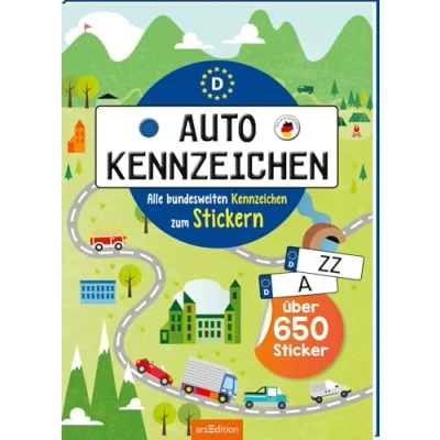 Abbildung von Autokennzeichen Alle bundesweiten Kennzeichen zum Stickern: Über 650 Sticker Beschäftigungsbuch für unterwegs