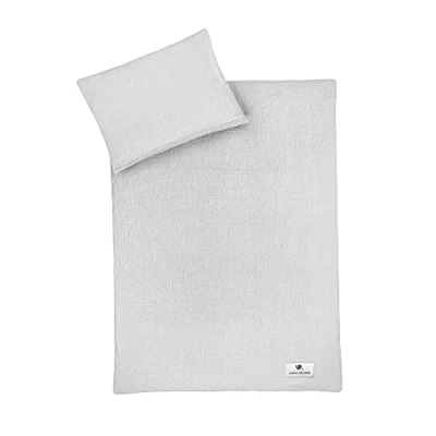 Abbildung von Julius Zöllner Musselin Kinderbettwäsche 100x135 + 40x60 cm, 2 teiliges Set aus Deckenbezug und Kissenbezug, 100 Prozent Baumwoll Musselin, mit Reißverschluss, Standard by Oeko TEX, Grau
