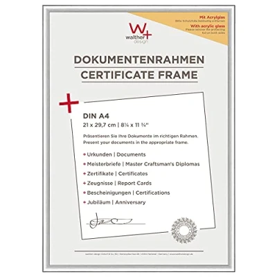 Abbildung von walther design Bilderrahmen silber 21 x 29,7 cm (DIN A4) mit Kunstglas, New Lifestyle Kunststoffrahmen KVX130S