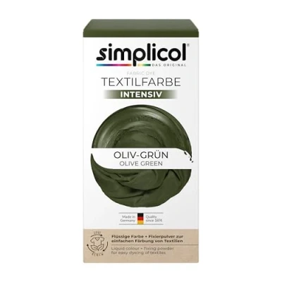 Abbildung von simplicol Textilfarbe intensiv Oliv Grün Einfaches Färben in der Waschmaschine Flüssige Farbe &amp; Fixierpulver 1er Pack