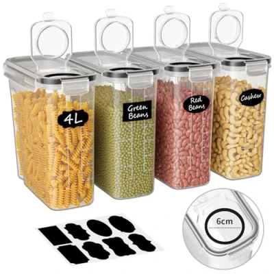 Abbildung von Withosent 4L Vorratsdosen Luftdicht 4er Set, Aufbewahrungsbox Küche mit Deckel aus Plastik, Vorratsbehälter Müslidose für Getreide, Mehl, Müsli