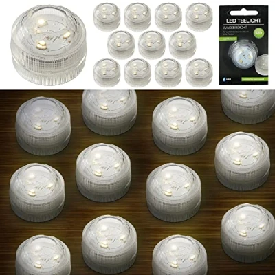 Abbildung von LED Teelicht 12er Set │ wasserdicht 3 Leds warmweiß │Kerze Teelichter Unterwasser
