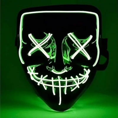 Abbildung von TK Gruppe Timo Klingler LED Grusel grün Maske wie aus Purge steuerbar, leuchtend für Halloween, Fasching &amp; Karneval als Kostüm Verkleidung Horror Herren Damen Kinder