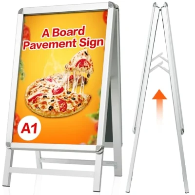 Abbildung von VAIIGO DIN A1 Kundenstopper Outdoor, Plakatständer wetterfest, doppelseitiger Aufsteller inklusive Schutzfolie, A Rahmen Ständer für Werbung &amp; Messen (A1, Silber)