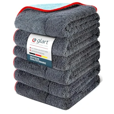 Abbildung von Glart Poliertuch Auto Trockentuch 6er Set Premium Mikrofasertuch für Autopolitur, Scheiben &amp; Cockpit 60x40cm Kratzfreies Trocknen polieren Mikrofaser