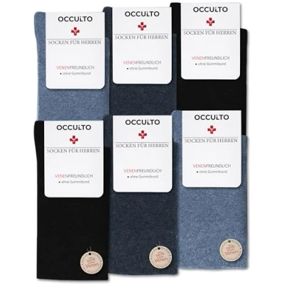 Abbildung von Occulto Diabetikersocken Herren ohne Naht Gummibund Baumwolle 6er Pack (Modell: Oliver) Blau Mix 39 42