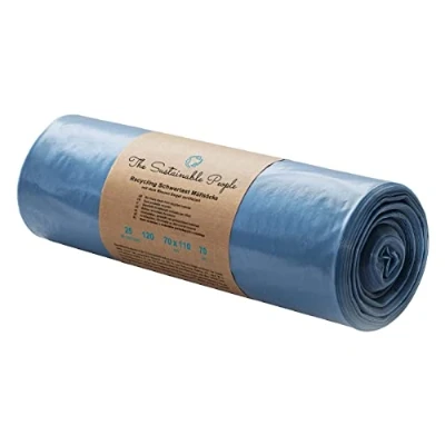 Abbildung von TSP Schwerlast Müllsäcke 120 L aus mind. 90% Post Consumer Abfällen (PE) Blauer Engel zertiﬁziert 25er Rolle extrem reißfest (70 μm) 700x1100 mm ideal für Renovierung und Gewerbe Abfälle