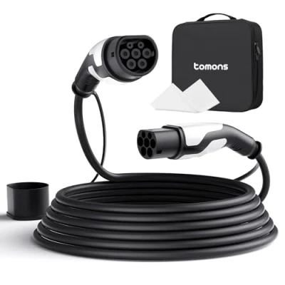 Abbildung von tomons Typ 2 Ladekabel, 22KW 5M 32A 3 Phasig, Ladekabel Elektroauto für EV/PHEV, auf EV mit Tragetasche und Mikrofasertuch Model S/3/X/Y, ID.3, ID.4