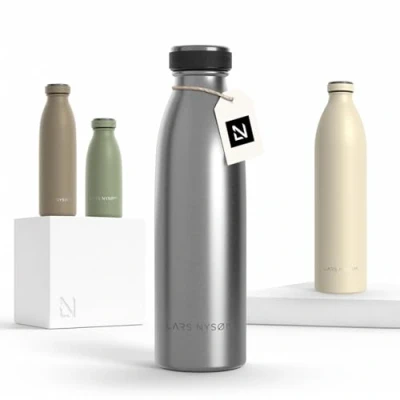 Abbildung von LARS NYSØM Edelstahl Trinkflasche 350ml, 500ml, 750ml, 1L, 1 5 liter Thermosflasche Kohlensäure geeignet Auslaufsichere Wasserflasche für Sport, Outdoor, Schule (Stainless Steel, 500ml)