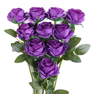 Abbildung von JUSTOYOU 10 Pack Seide Künstliche Rose Lila Blumen Brautstrauss für Büro Party Desktop Blumenarrangement Home Küche Dekoration(Lila)