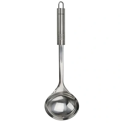 Abbildung von Fackelmann Schöpflöffel 32 cm OVALGRIFF, praktische Suppenkelle aus Edelstahl, mit ergonomischem Griff (Farbe: Silber), Menge: 1 Stück