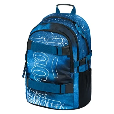 Abbildung von Baagl Schulrucksack für Jungen Teenager Skateboard Rucksack Kinderrucksack mit Laptopfach und Brustgurt Schule (Skate Steel)